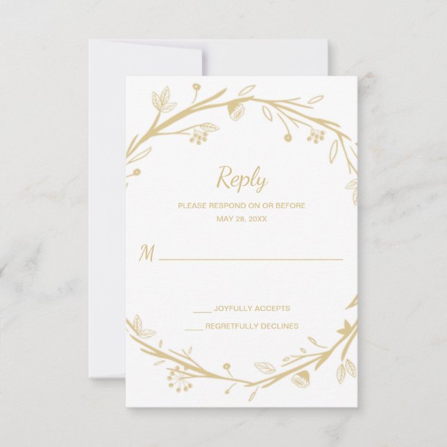 Blended Families Gold Wreath Wedding RSVP (Front)