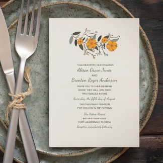 Blended Family Beige Floral Wedding Invitation