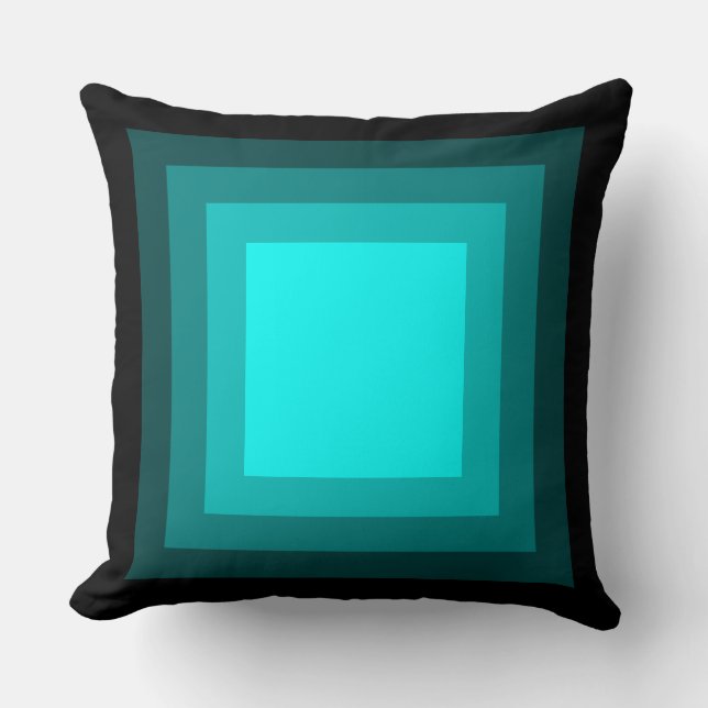 Blended Squares - Black to Cyan Throw Pillow (Front)