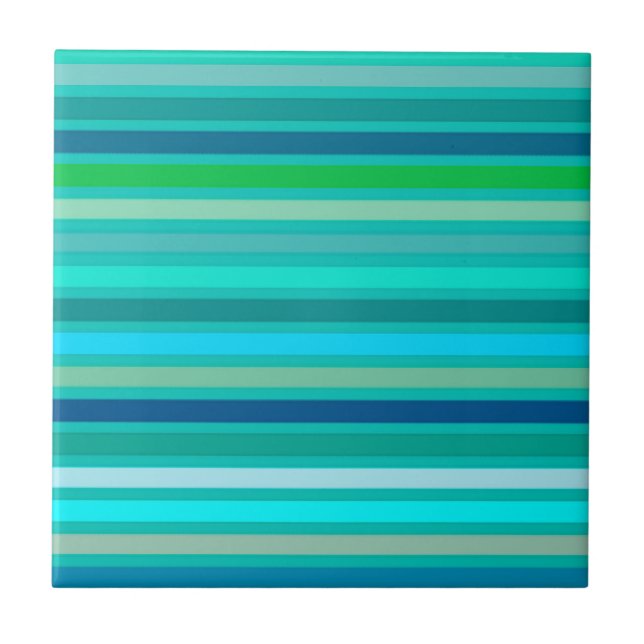Blended Stripes, Fuchsia, Ocean Blue and Turquoise Ceramic Tile (Front)