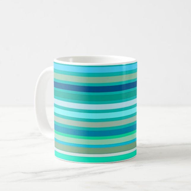 Blended Stripes, Ocean Blue and Turquoise Coffee Mug (Front Left)