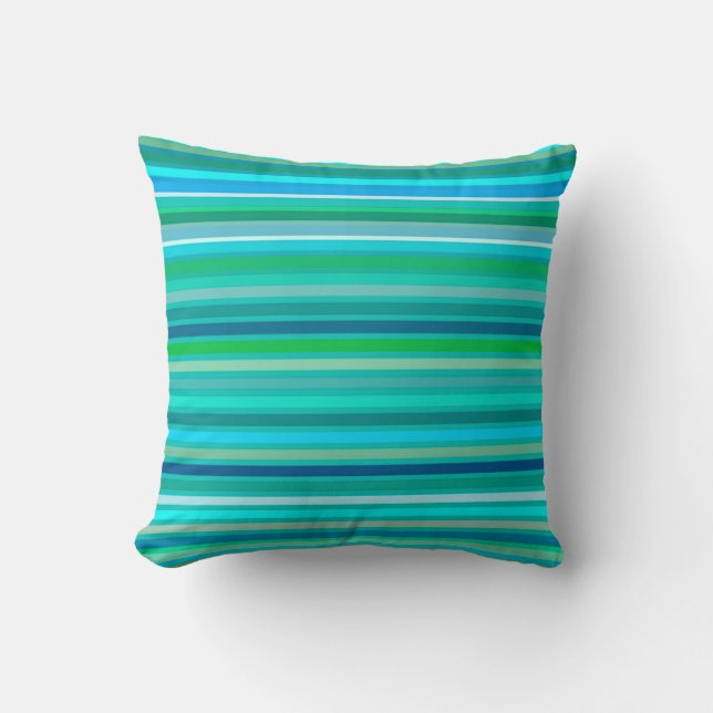 Blended Stripes, Ocean Blue and Turquoise Throw Pillow (Front)