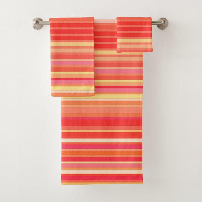 Blended Stripes, Shades of Coral Orange Bath Towel Set (Insitu)