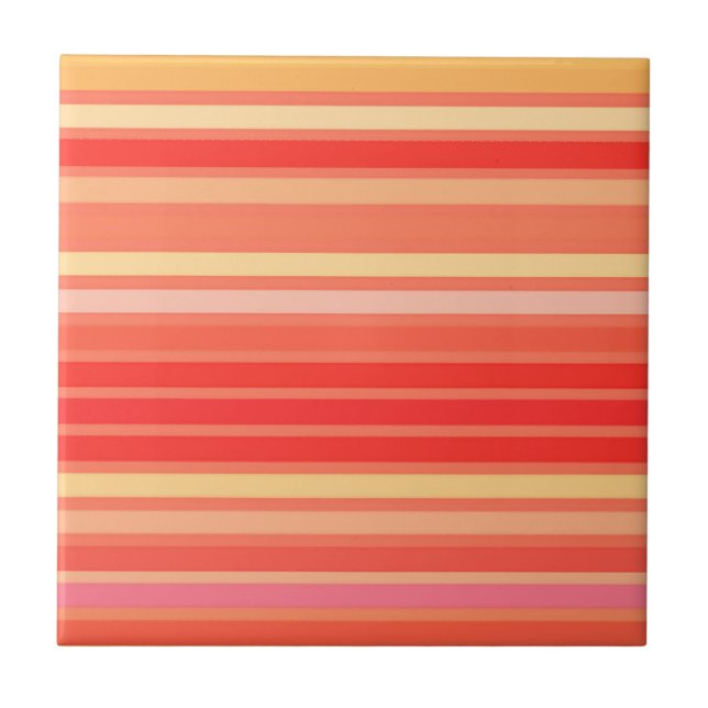 Blended Stripes, Shades of Coral Orange Ceramic Tile (Front)