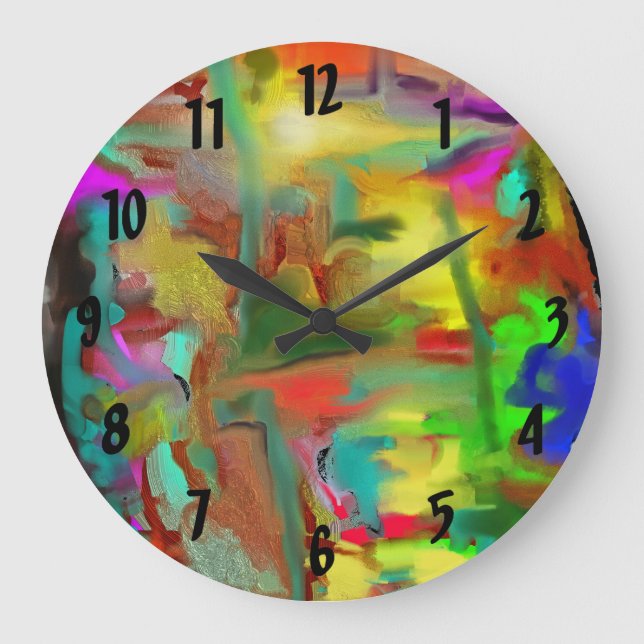 Blending Colors Digital Abstract w Numbers Large Clock (Front)