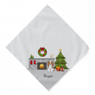 Blenheim Cavalier Dog In A Christmas Room & Name Bandana