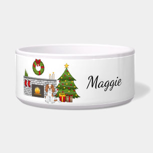 Blenheim Cavalier Dog In A Christmas Room & Name Bowl