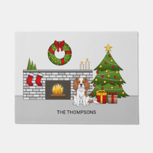 Blenheim Cavalier Dog In A Christmas Room & Text Doormat