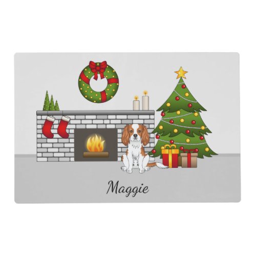 Blenheim Cavalier Dog In A Christmas Room  Text Placemat