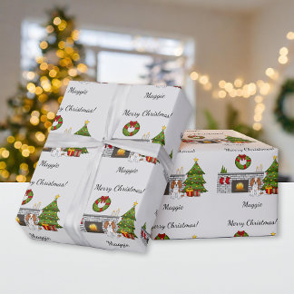 Blenheim Cavalier Dog In A Christmas Room & Text Wrapping Paper