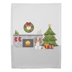Blenheim Cavalier Dog In A Festive Christmas Room Duvet Cover