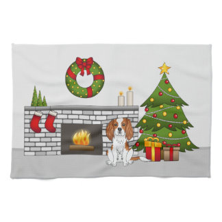 Blenheim Cavalier Dog In A Festive Christmas Room Kitchen Towel
