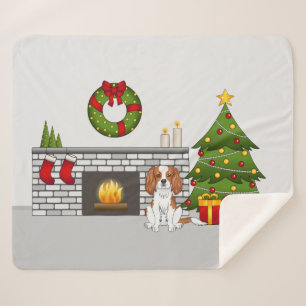Blenheim Cavalier Dog In A Festive Christmas Room Sherpa Blanket