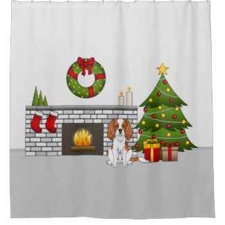 Blenheim Cavalier Dog In A Festive Christmas Room Shower Curtain