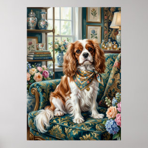 Blenheim Cavalier Grandmillennial Floral Portrait Poster