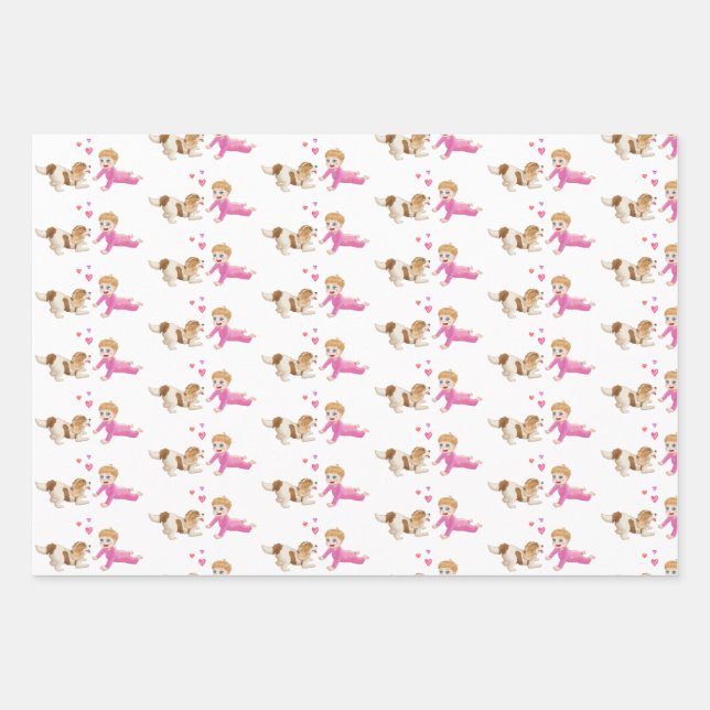 Blenheim Cavalier King Charles Spaniel and Baby Wrapping Paper Sheets (Front)