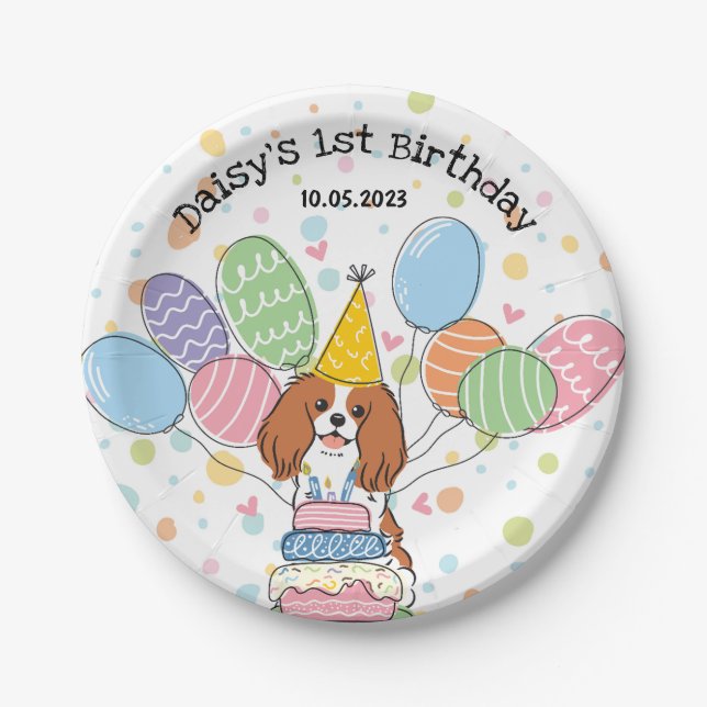 Blenheim Cavalier King Charles Spaniel Birthday Paper Plates (Front)