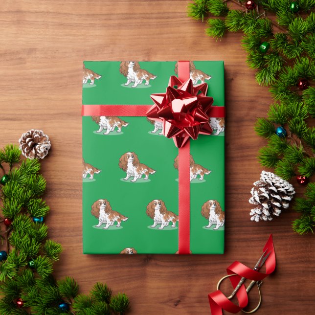 Blenheim Cavalier King Charles Spaniel Cartoon Dog Wrapping Paper (Holiday Gift)