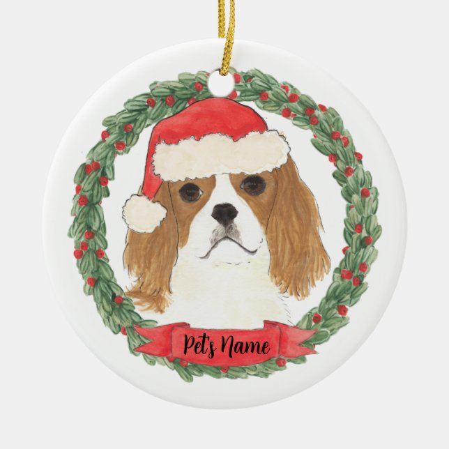 Blenheim Cavalier King Charles Spaniel Christmas Ceramic Ornament (Front)