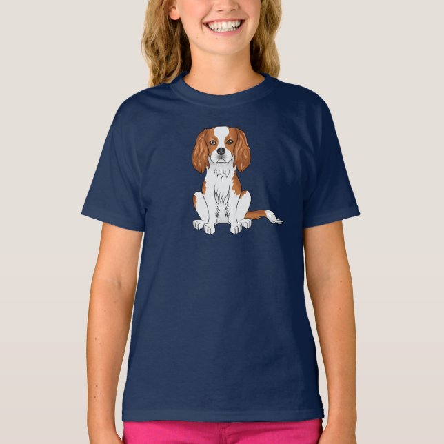 Blenheim Cavalier King Charles Spaniel Dog Sitting T-Shirt (Front)
