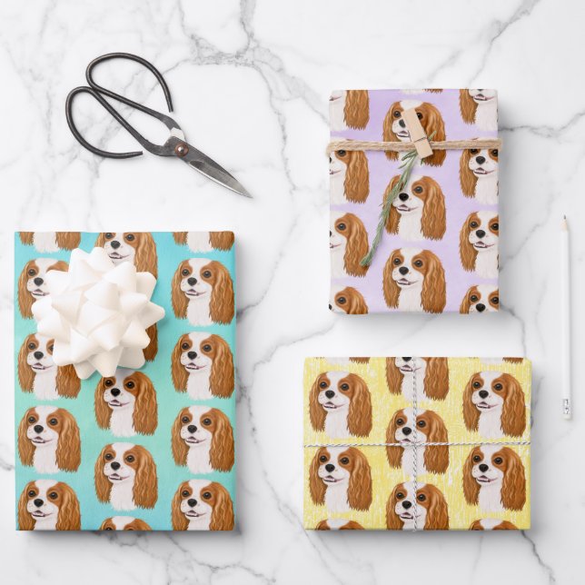 Blenheim Cavalier King Charles Spaniel Gift Wrapping Paper Sheets (Front)