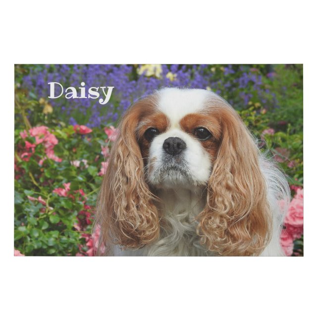 Blenheim Cavalier King Charles Spaniel in Flowers Faux Canvas Print (Front)