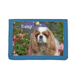 Blenheim Cavalier King Charles Spaniel in Flowers Tri-fold Wallet