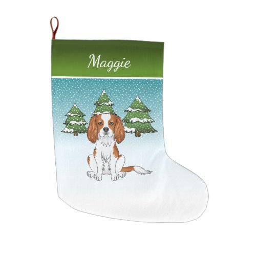 Blenheim Cavalier King Charles Spaniel In Winter Large Christmas Stocking