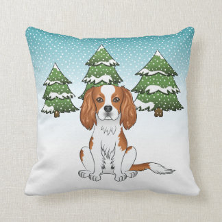 Blenheim Cavalier King Charles Spaniel In Winter Throw Pillow