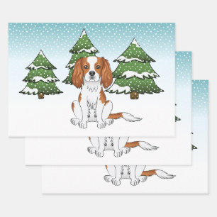 Blenheim Cavalier King Charles Spaniel In Winter Wrapping Paper Sheets