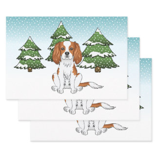 Blenheim Cavalier King Charles Spaniel In Winter Wrapping Paper Sheets