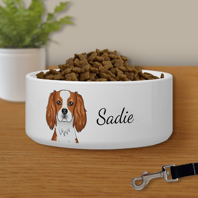Blenheim Cavalier King Charles Spaniel & Name Bowl (Creator Uploaded)