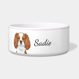 Blenheim Cavalier King Charles Spaniel &amp; Name Bowl