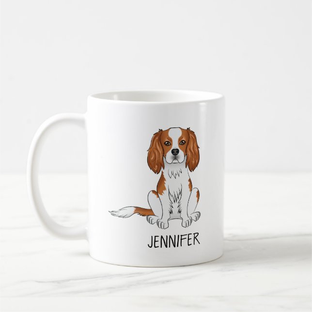 Blenheim Cavalier King Charles Spaniel & Name Coffee Mug (Left)