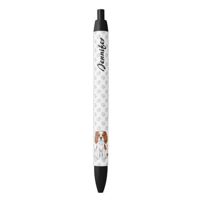 Blenheim Cavalier King Charles Spaniel & Name Pen (Front Vertical)