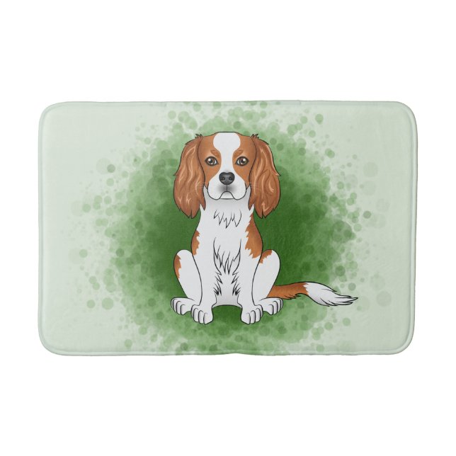 Blenheim Cavalier King Charles Spaniel On Green Bath Mat (Front)
