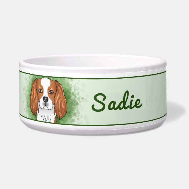 Blenheim Cavalier King Charles Spaniel On Green Bowl (Front)
