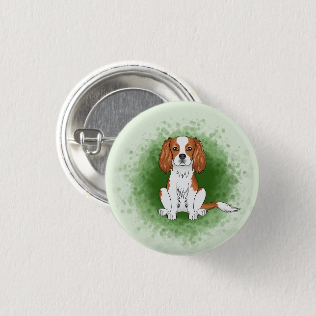 Blenheim Cavalier King Charles Spaniel On Green Button (Front & Back)