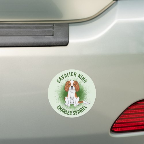 Blenheim Cavalier King Charles Spaniel On Green Ca Car Magnet