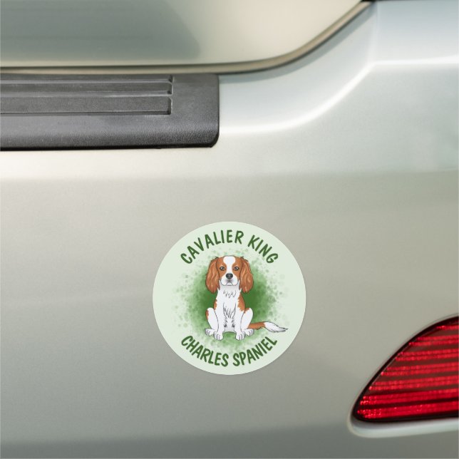 Blenheim Cavalier King Charles Spaniel On Green Ca Car Magnet (In Situ)