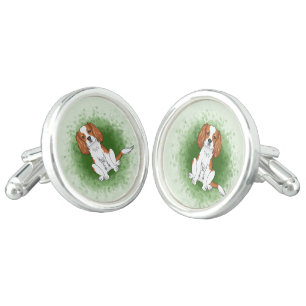 Blenheim Cavalier King Charles Spaniel On Green Cufflinks