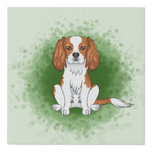 Blenheim Cavalier King Charles Spaniel On Green Faux Canvas Print