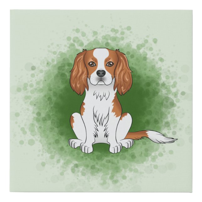 Blenheim Cavalier King Charles Spaniel On Green Faux Canvas Print (Front)