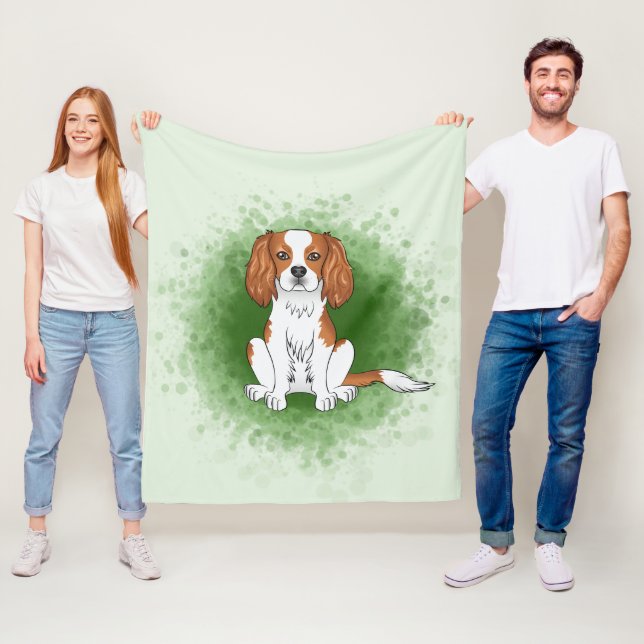 Blenheim Cavalier King Charles Spaniel On Green Fleece Blanket (In Situ)