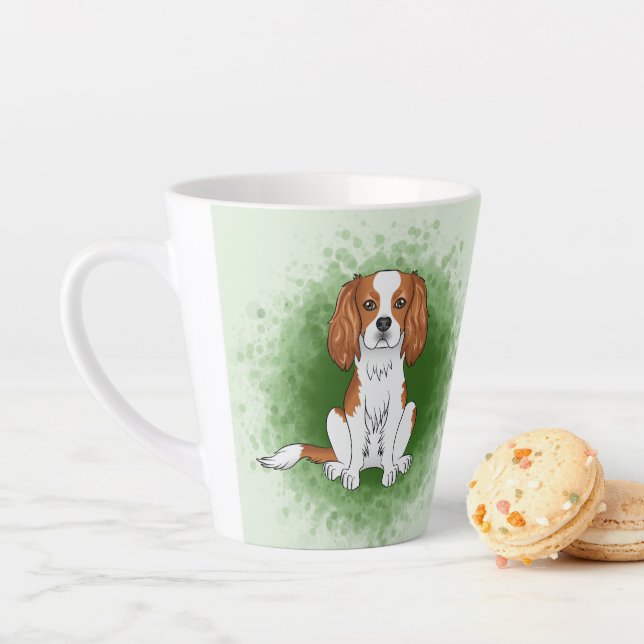 Blenheim Cavalier King Charles Spaniel On Green Latte Mug (In Situ)