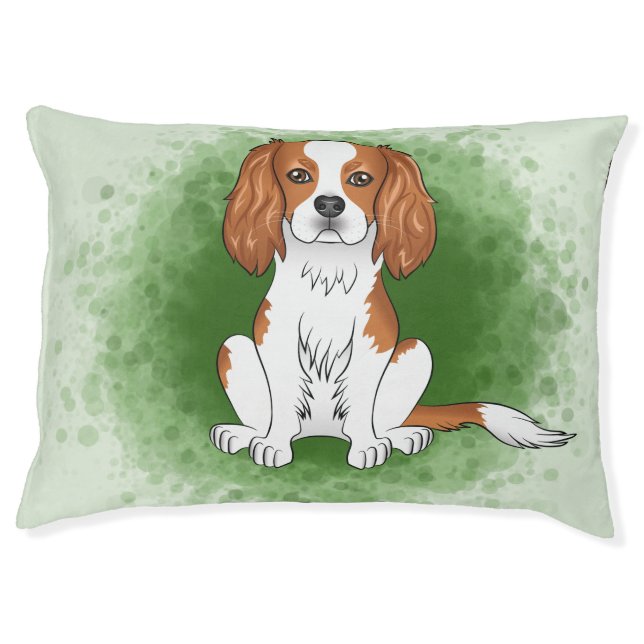 Blenheim Cavalier King Charles Spaniel On Green Pet Bed (Front)