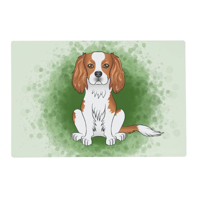 Blenheim Cavalier King Charles Spaniel On Green Placemat (Front)