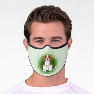 Blenheim Cavalier King Charles Spaniel On Green Premium Face Mask
