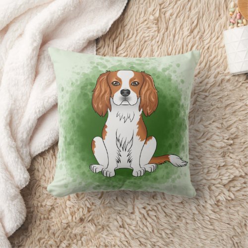 Blenheim Cavalier King Charles Spaniel On Green Throw Pillow