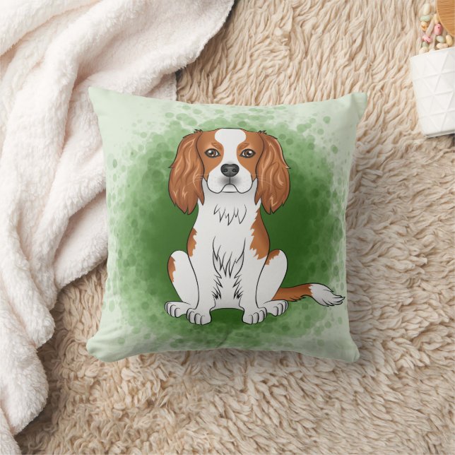 Blenheim Cavalier King Charles Spaniel On Green Throw Pillow (Blanket)